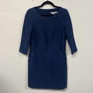 Boden Denim Hannah Dress Womens 10 Petite Dark Wash Midi Pockets Blue